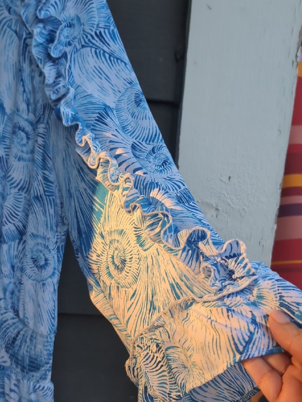 Chico's Light Blue Floral Ruffle Midi Dress Size 12 Large - Picture 8 of 16